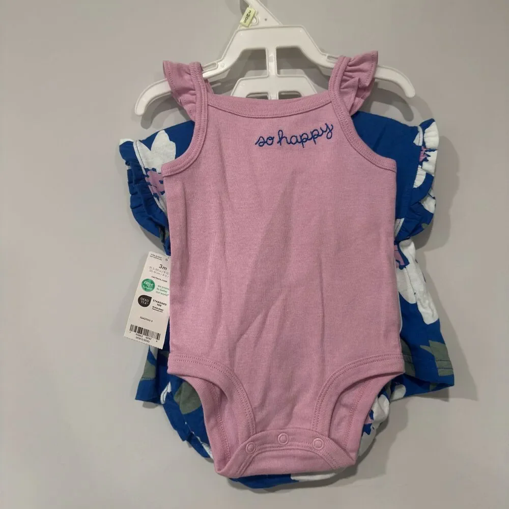 Carter’s Baby Girl 3 Piece Floral Bloomers Set Blue Pink 3M NWT